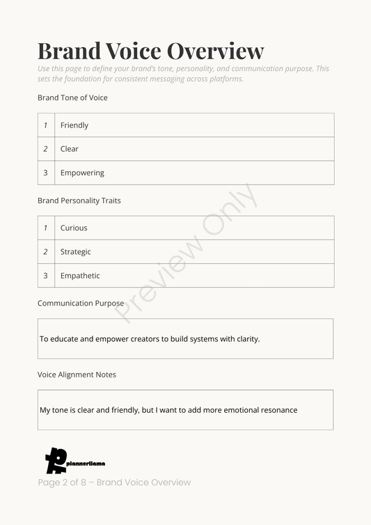 Brand Voice Builder – Module 9 | Color + Ink Saver Planner PDF