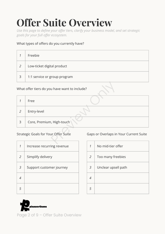 Offer Suite Planner – Module 8 | Color + Ink Saver Planner PDF