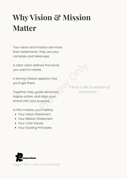 Vision & Mission Builder – Module 1 | Color + Ink Saver Planner PDF