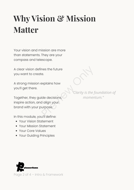 Vision & Mission Builder – Module 1 | Color + Ink Saver Planner PDF