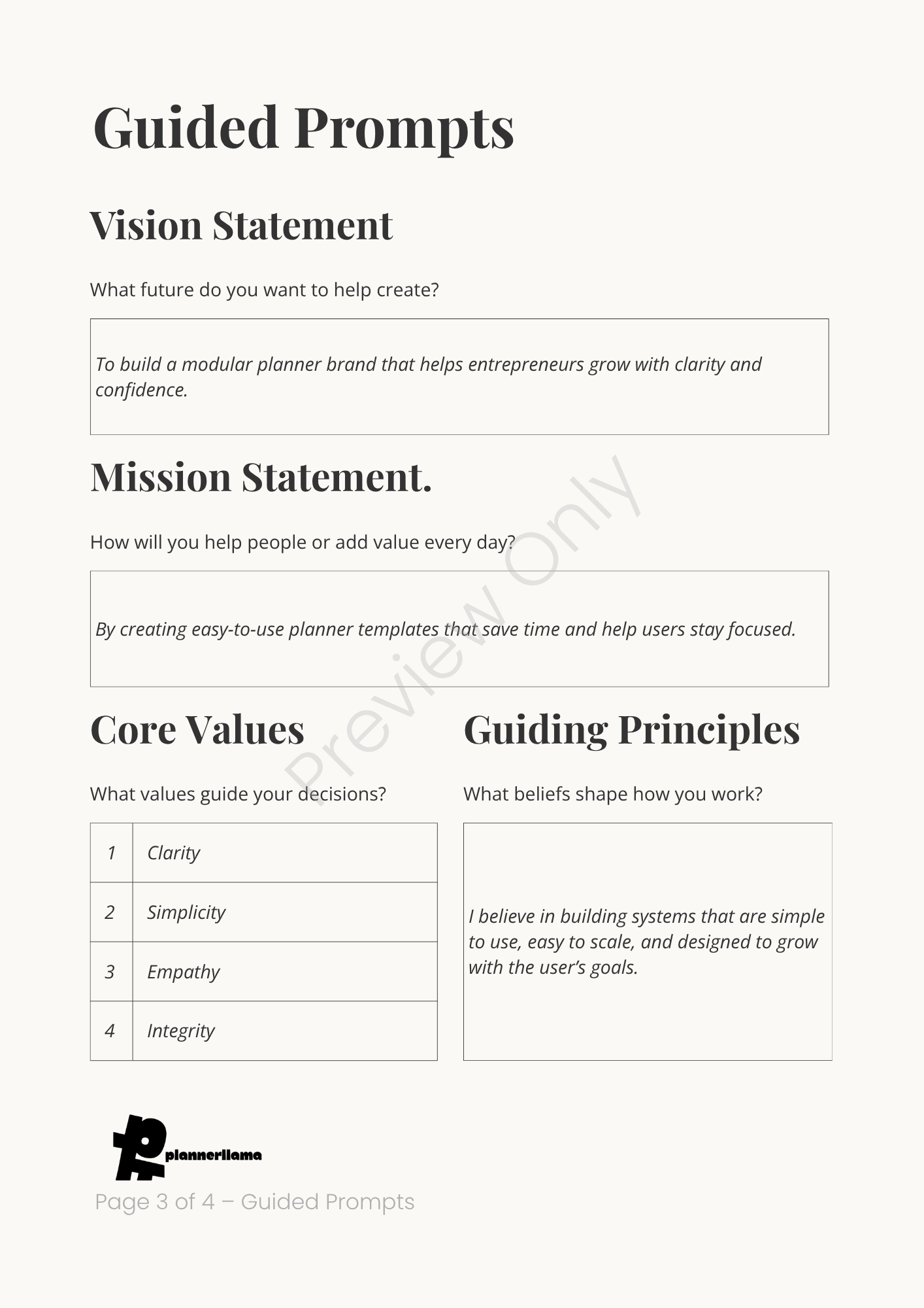 Vision & Mission Builder – Module 1 | Color + Ink Saver Planner PDF