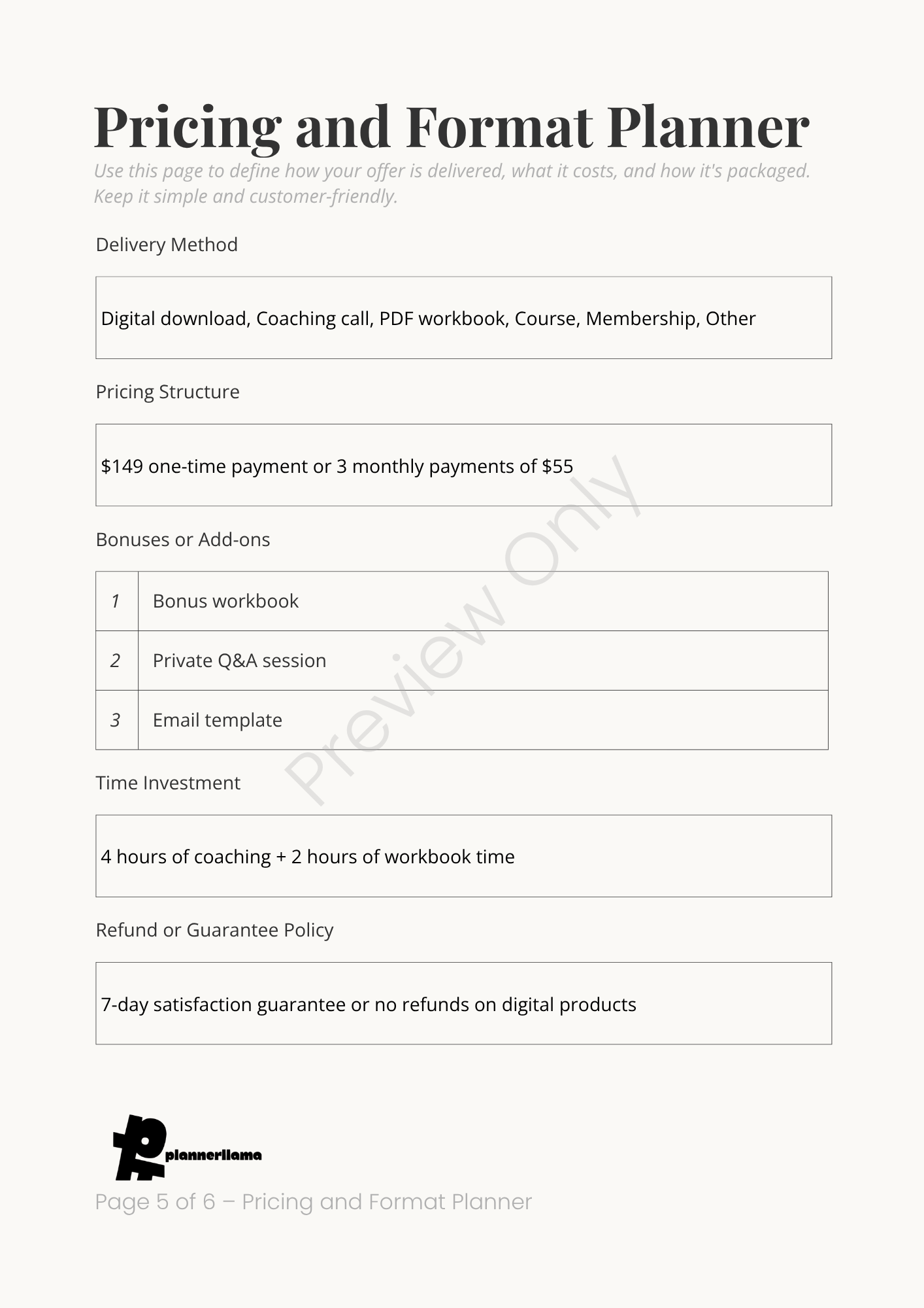 Offer Builder – Module 2 | Color + Ink Saver Planner PDF