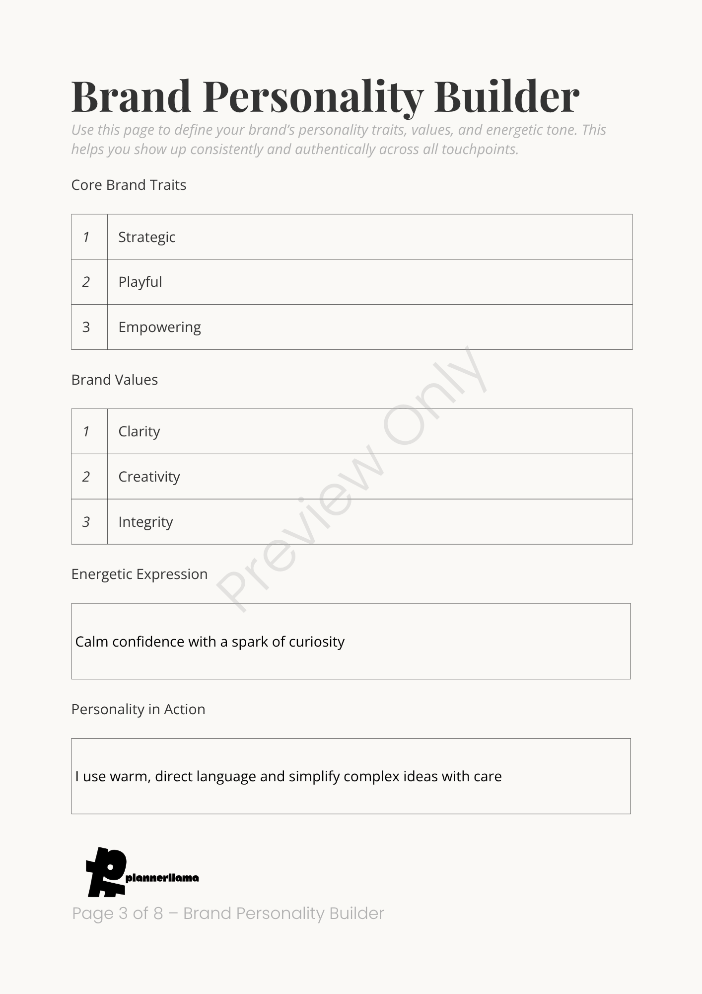 Brand Voice Builder – Module 9 | Color + Ink Saver Planner PDF