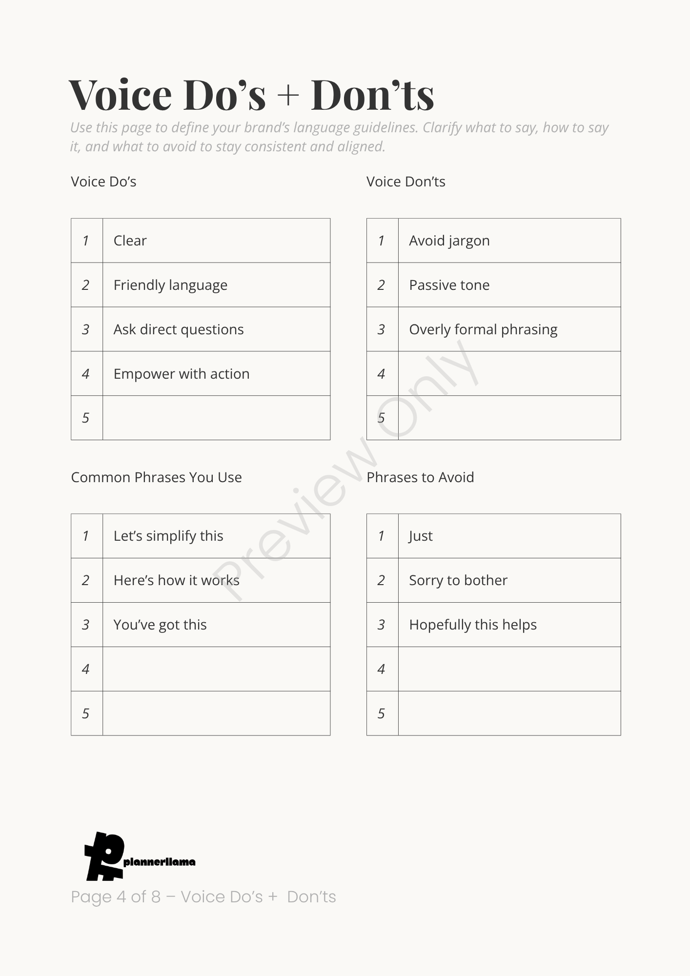 Brand Voice Builder – Module 9 | Color + Ink Saver Planner PDF