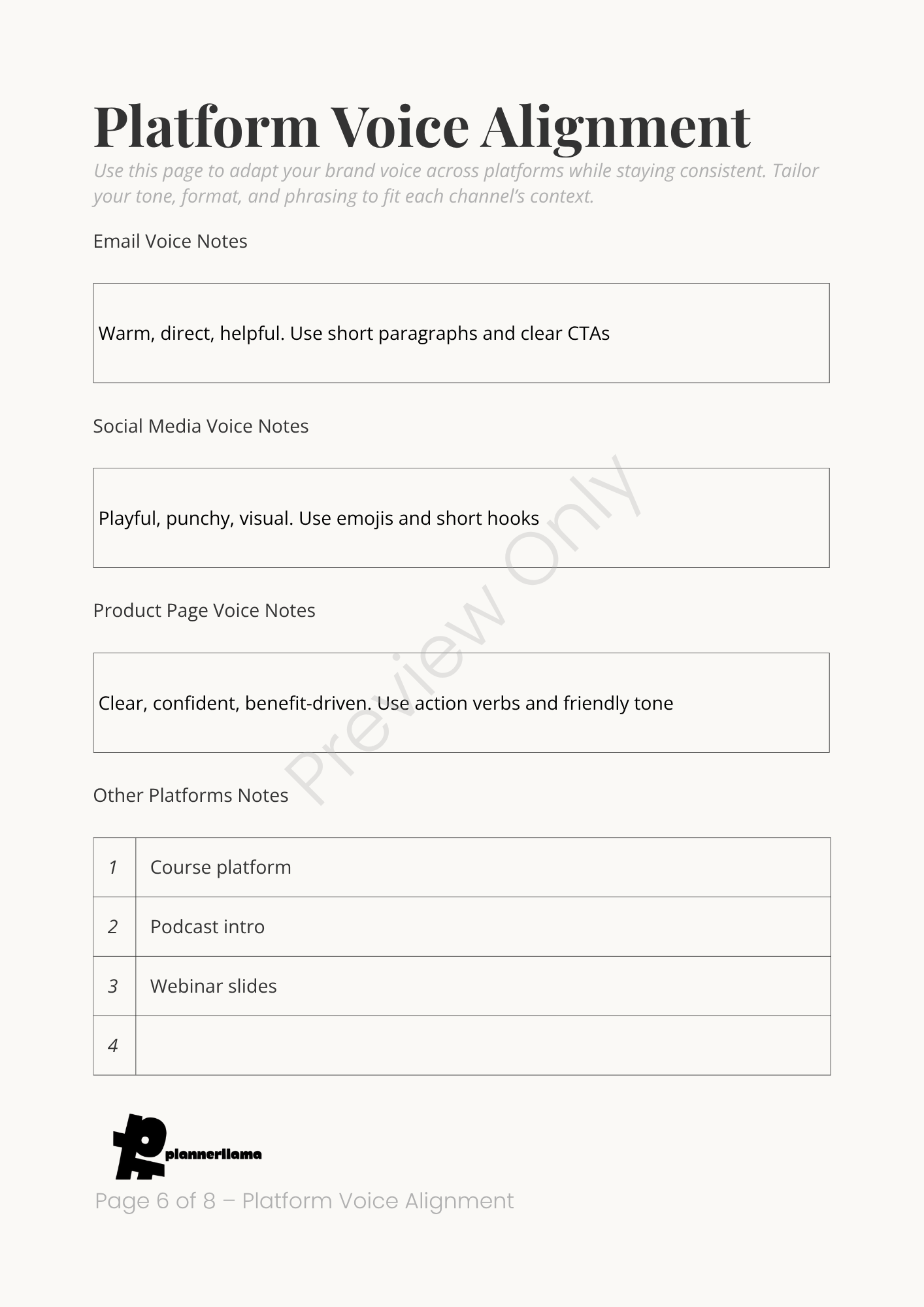 Brand Voice Builder – Module 9 | Color + Ink Saver Planner PDF