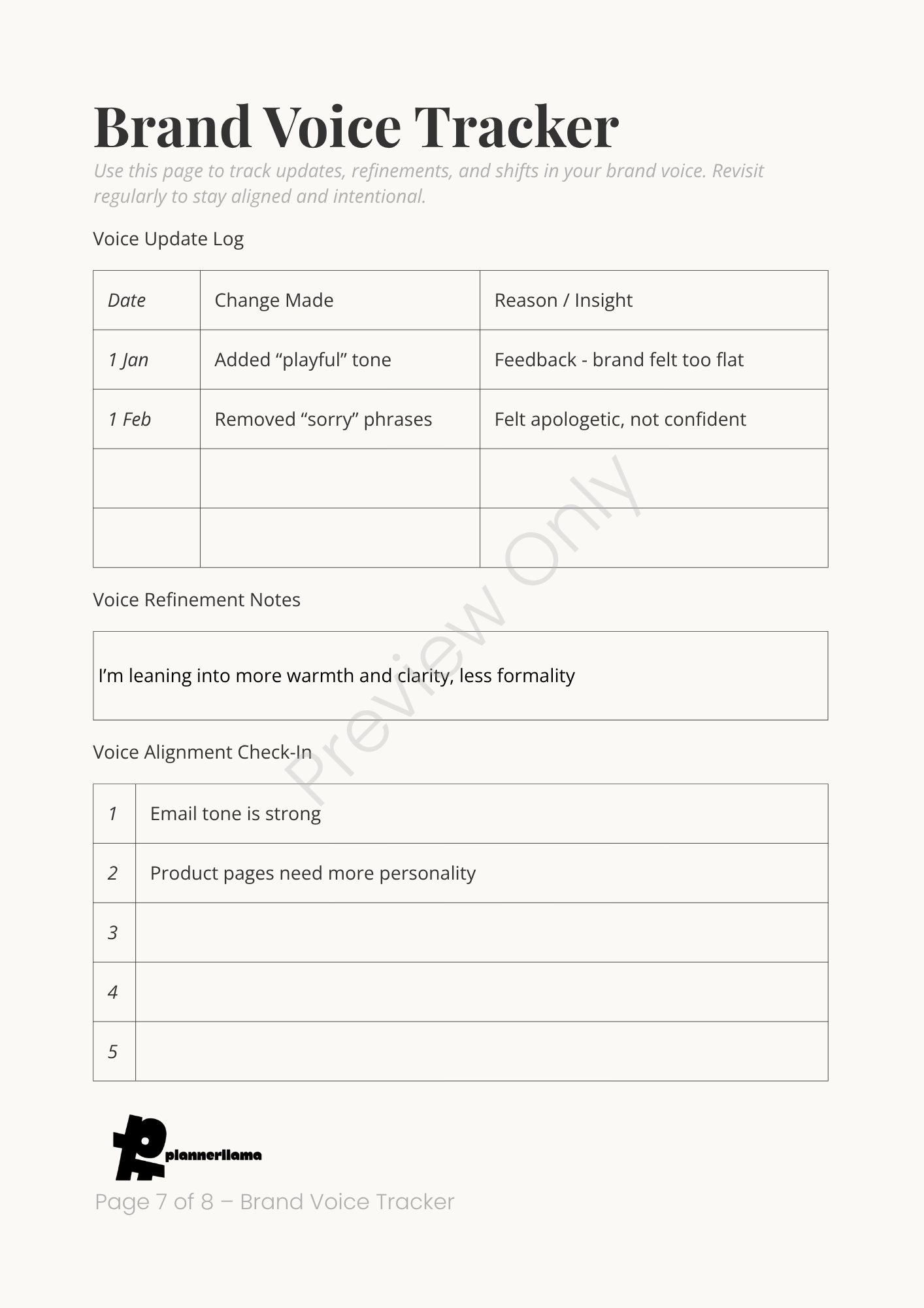 Brand Voice Builder – Module 9 | Color + Ink Saver Planner PDF