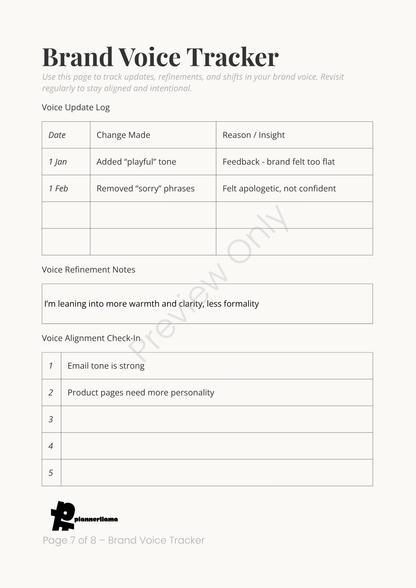 Brand Voice Builder – Module 9 | Color + Ink Saver Planner PDF