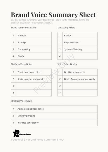 Brand Voice Builder – Module 9 | Color + Ink Saver Planner PDF