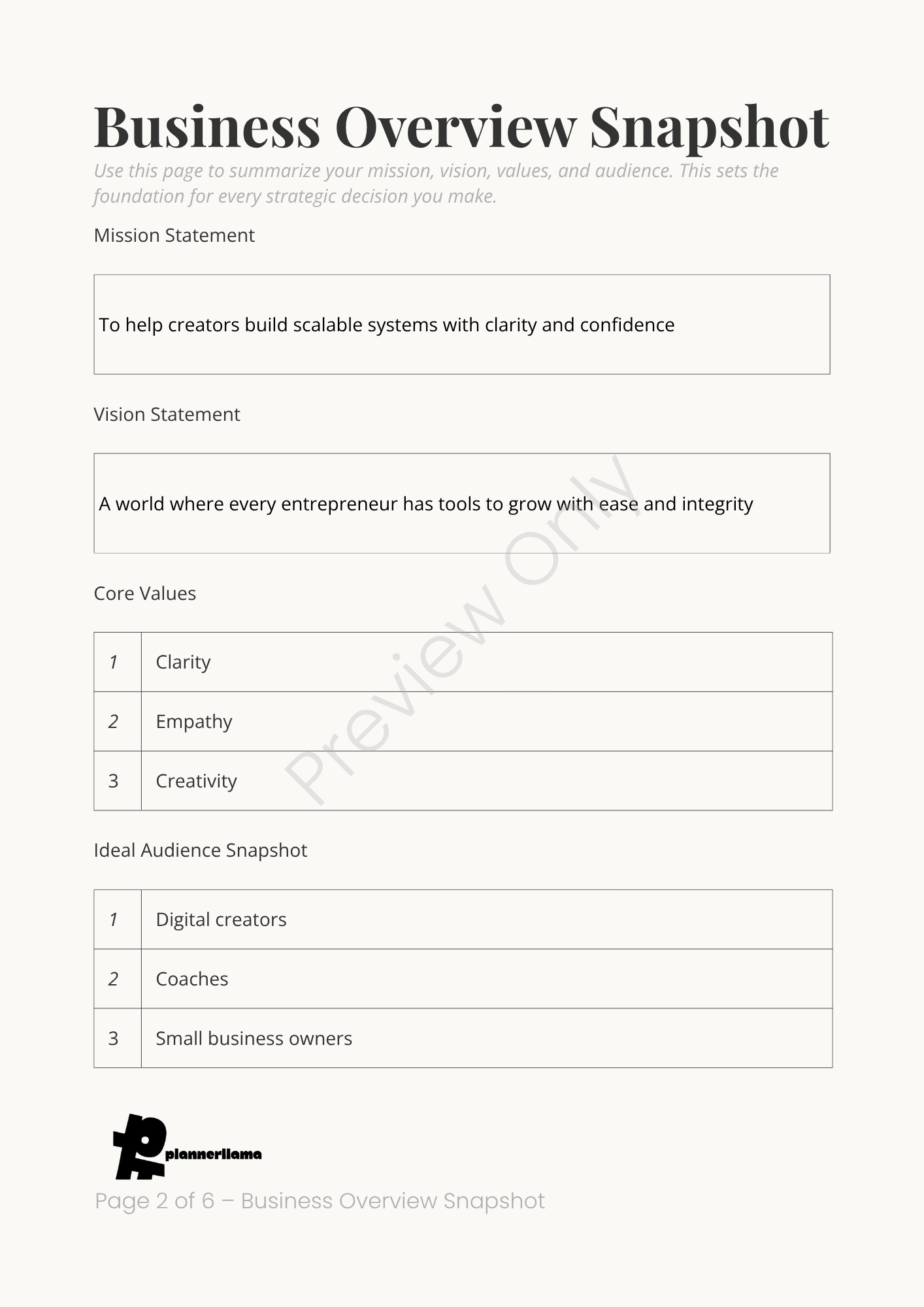 Business Plan Summary System – Module 10 | Color + Ink Saver Planner PDF