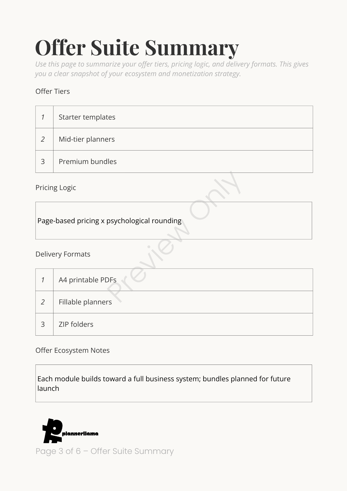 Business Plan Summary System – Module 10 | Color + Ink Saver Planner PDF