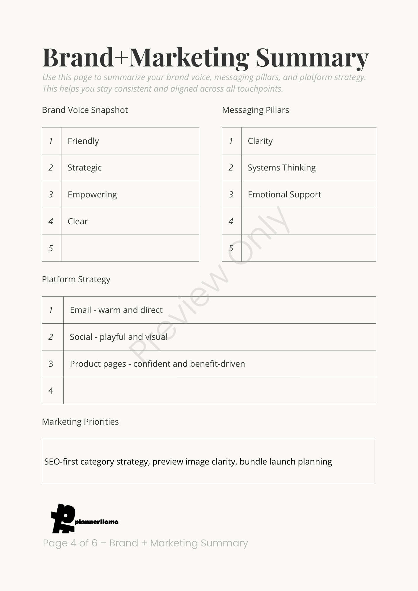 Business Plan Summary System – Module 10 | Color + Ink Saver Planner PDF