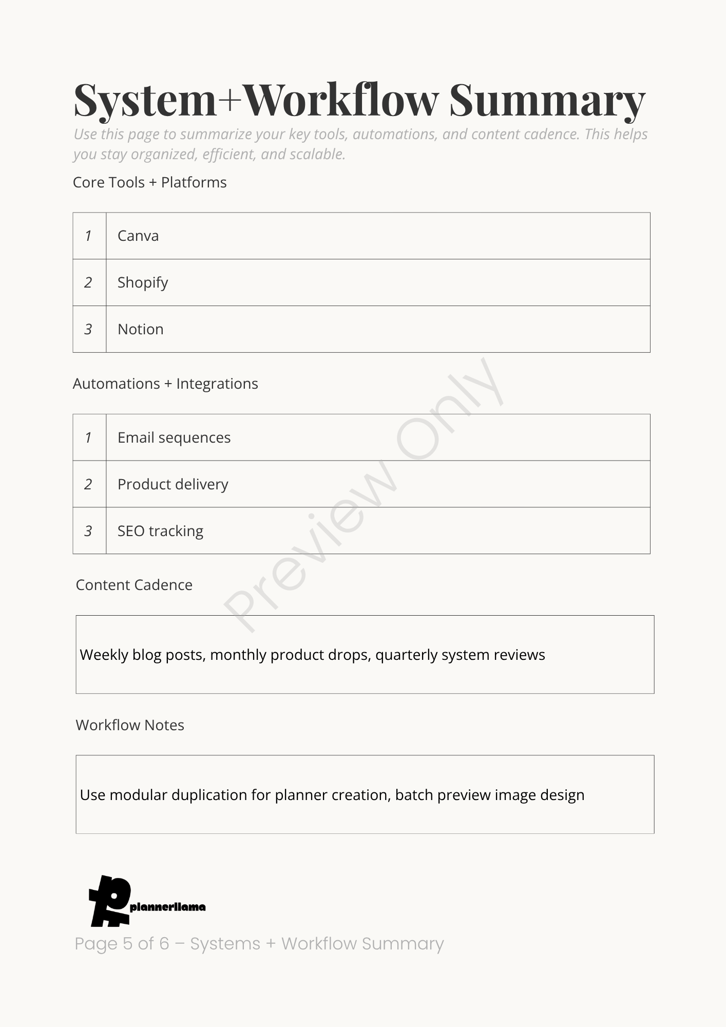 Business Plan Summary System – Module 10 | Color + Ink Saver Planner PDF