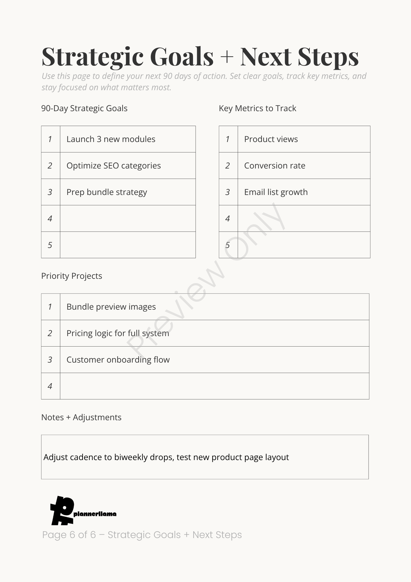 Business Plan Summary System – Module 10 | Color + Ink Saver Planner PDF
