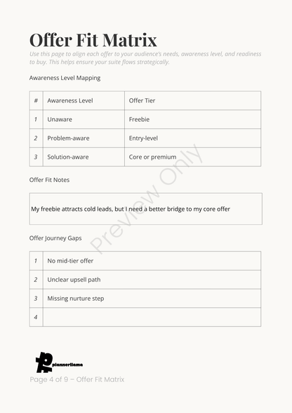 Offer Suite Planner – Module 8 | Color + Ink Saver Planner PDF