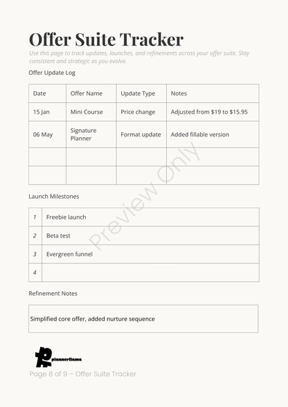 Offer Suite Planner – Module 8 | Color + Ink Saver Planner PDF