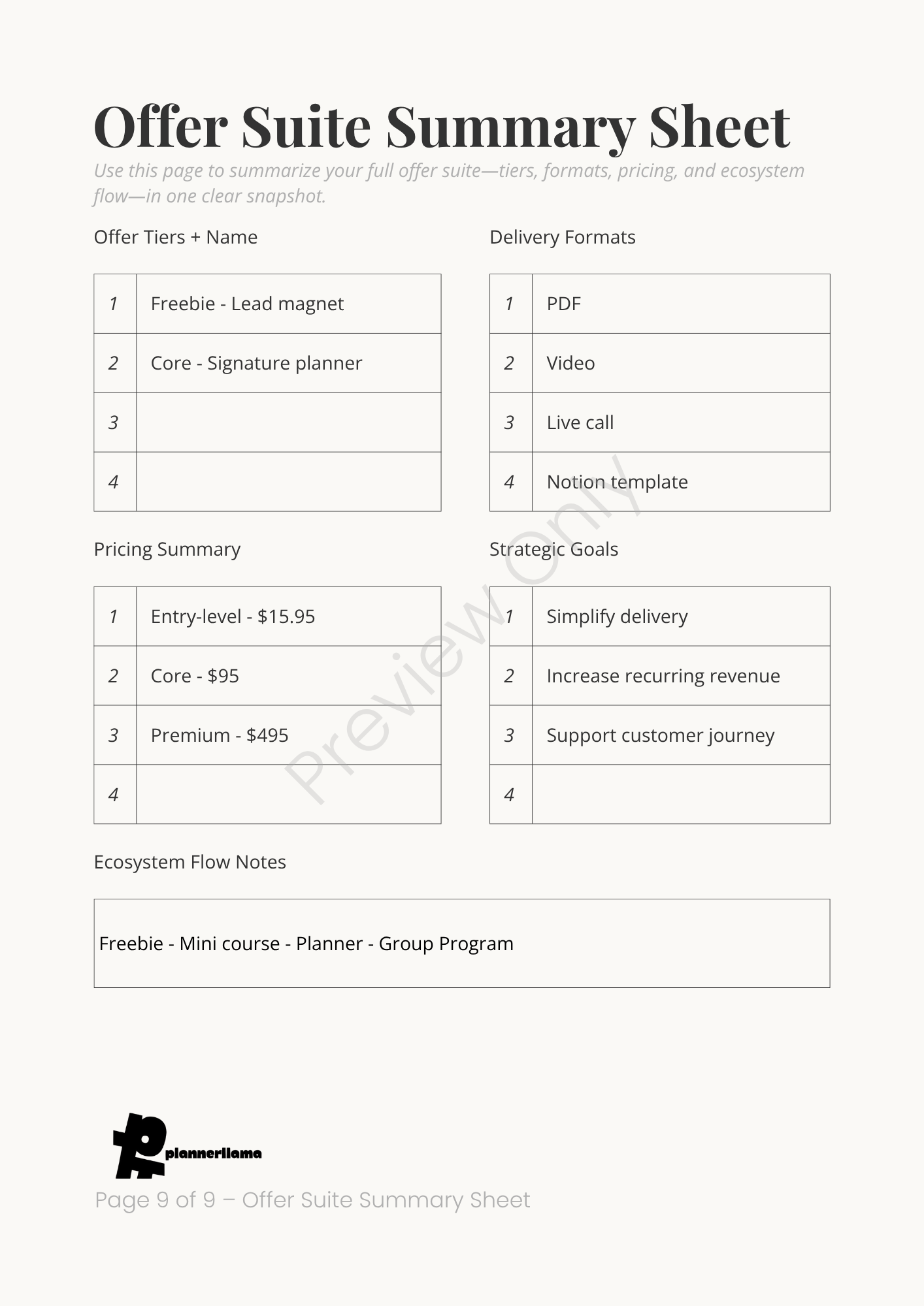 Offer Suite Planner – Module 8 | Color + Ink Saver Planner PDF
