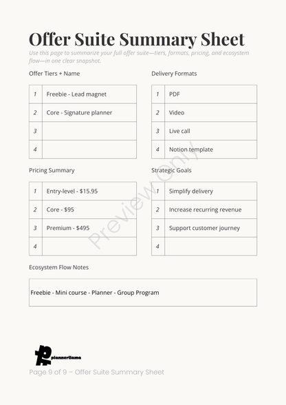 Offer Suite Planner – Module 8 | Color + Ink Saver Planner PDF