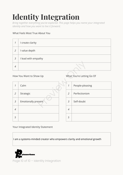Identity Mapping – Self Discovery System Module 1 | Color + Ink Saver Planner PDF