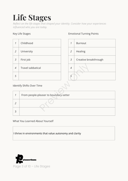 Identity Mapping – Self Discovery System Module 1 | Color + Ink Saver Planner PDF