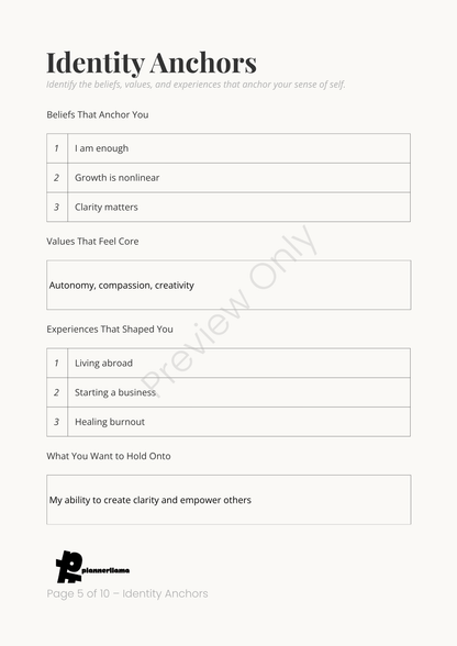 Identity Mapping – Self Discovery System Module 1 | Color + Ink Saver Planner PDF