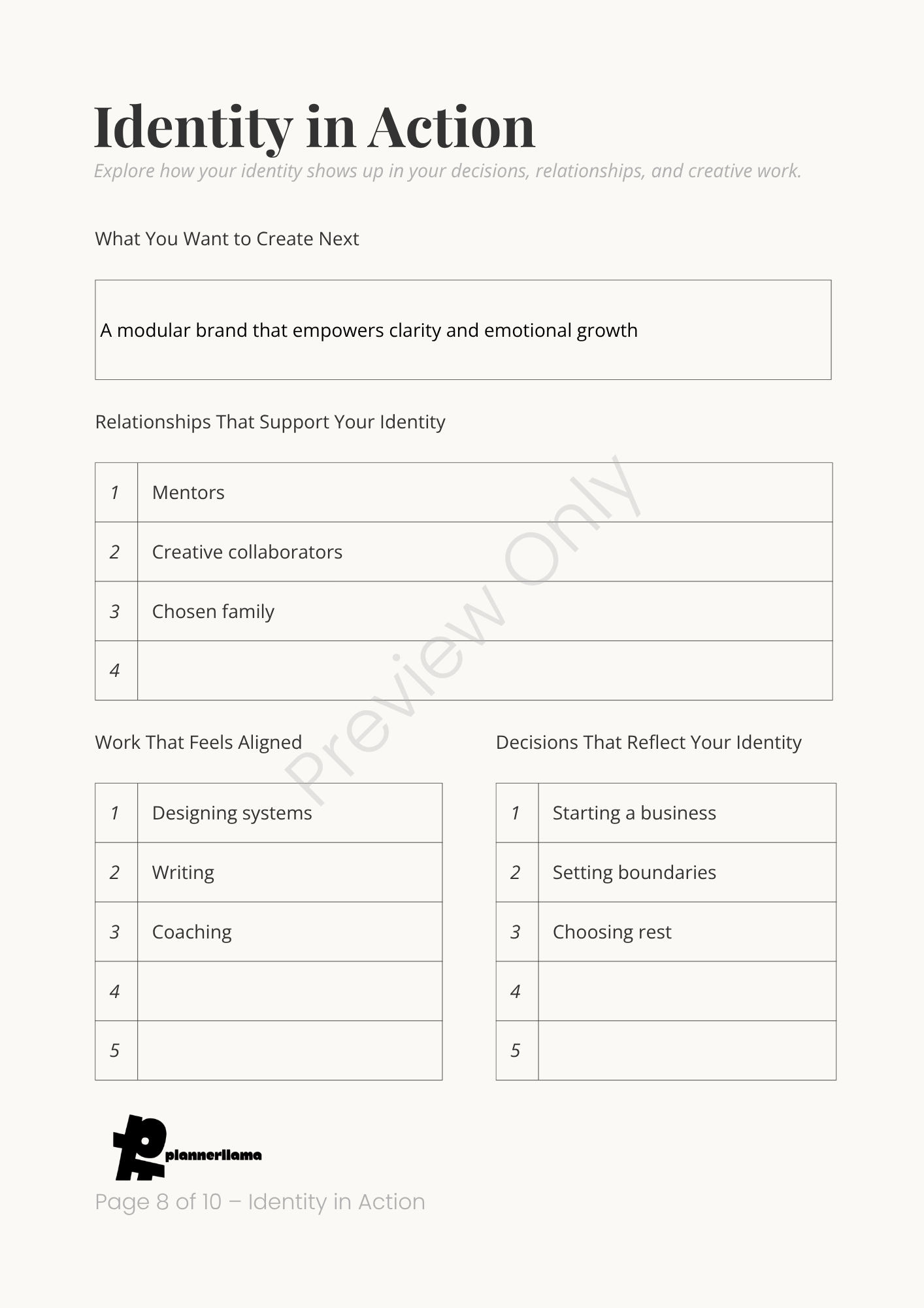 Identity Mapping – Self Discovery System Module 1 | Color + Ink Saver Planner PDF