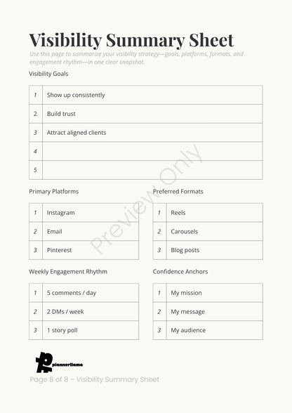 Visibility Planner – Module 7 | Color + Ink Saver Planner PDF